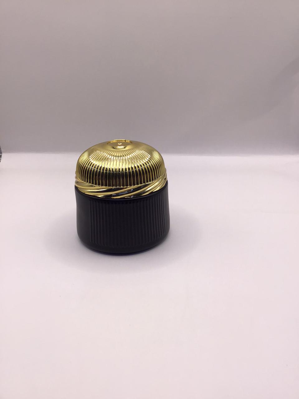 Ribbed Matte Black Bakhoor Jar with Luxury Gold Dome Lid