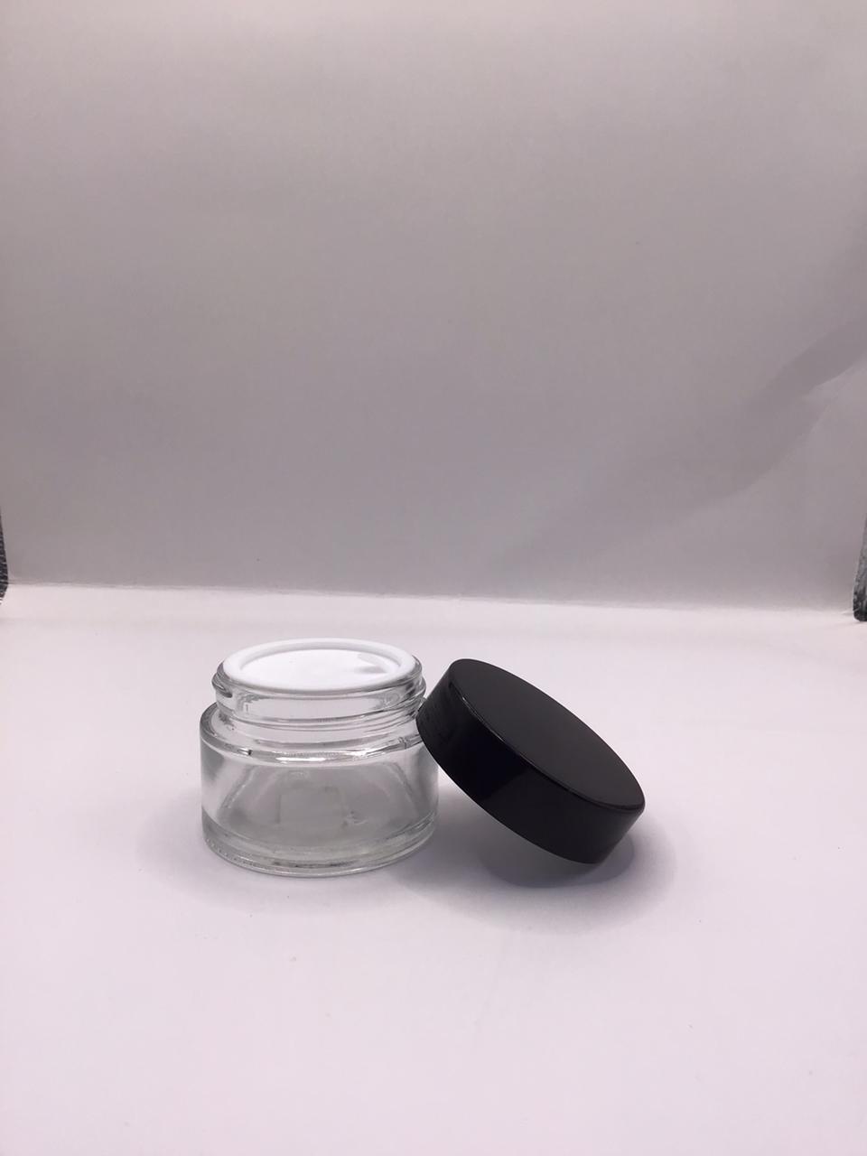 Clear Glass Cream Jar with Glossy Black Lid – Available in Multiple Sizes