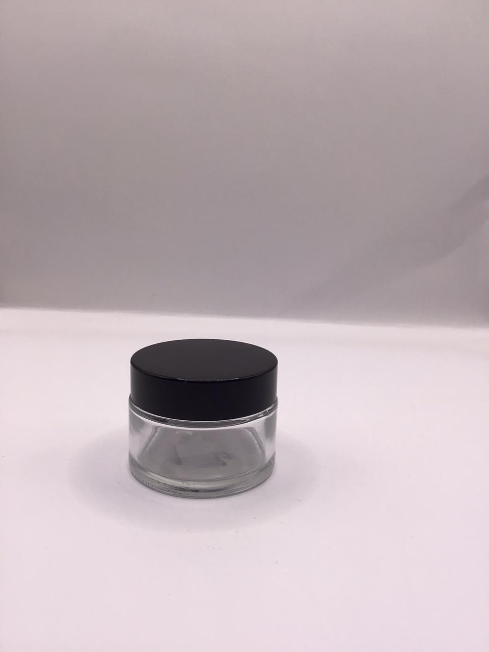 Clear Glass Bakhoor Jar with Glossy Black Lid – Multiple Sizes Available
