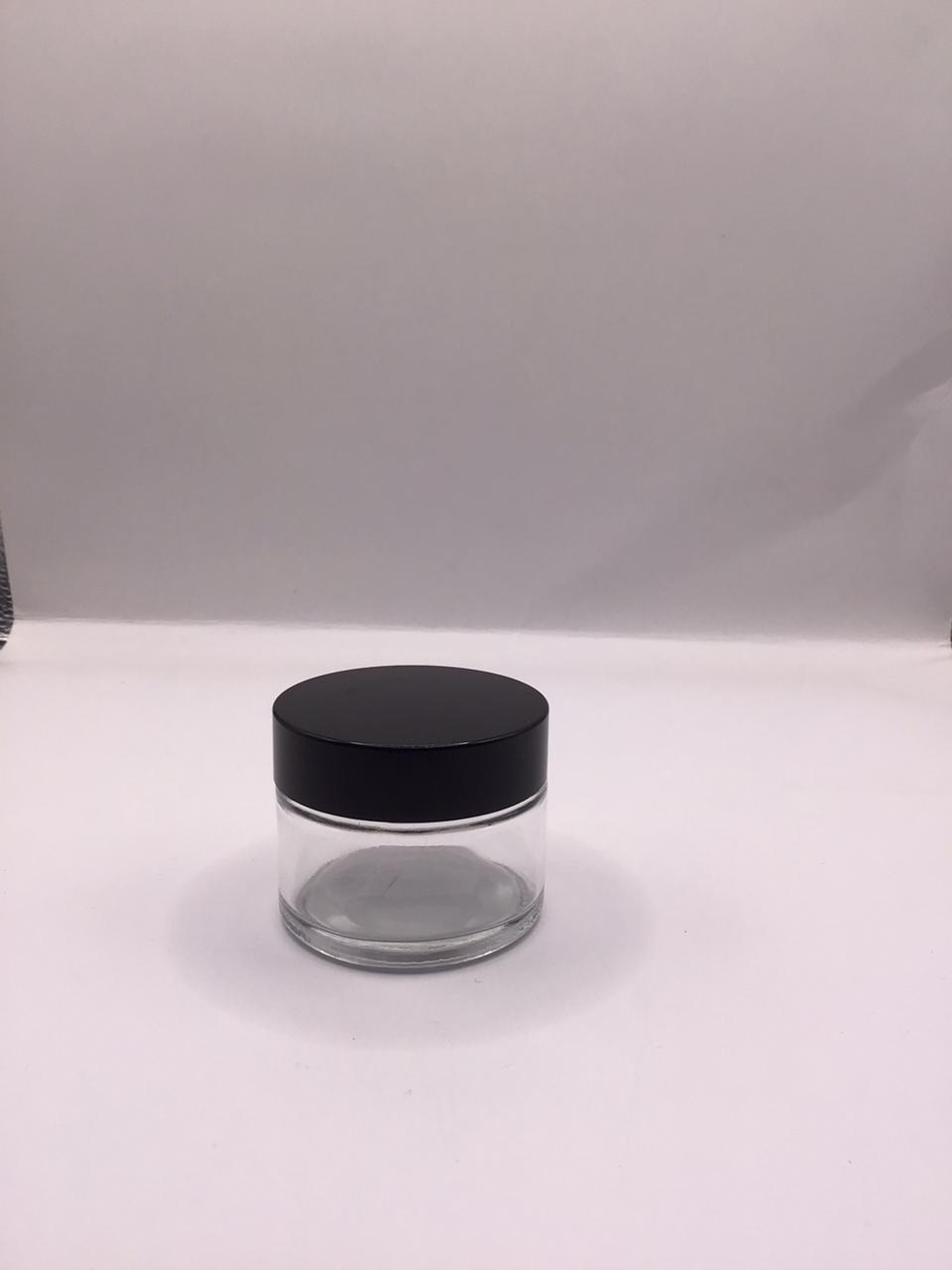 Clear Glass Bakhoor Jar with Glossy Black Lid – Multiple Sizes Available