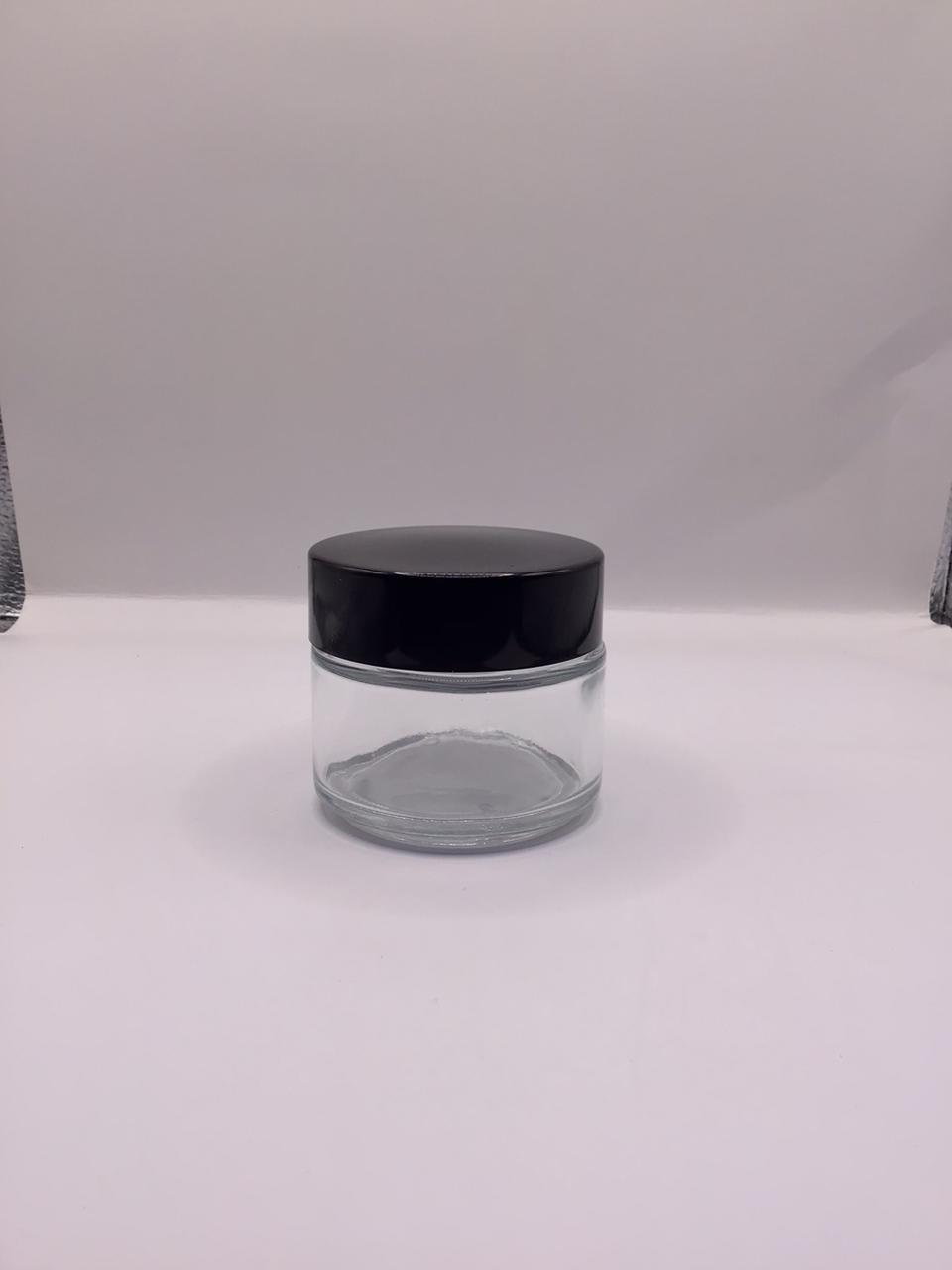 Clear Glass Bakhoor Jar with Glossy Black Lid – Multiple Sizes Available