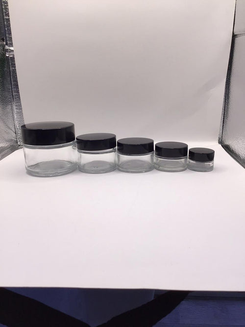 Clear Glass Cream Jar with Glossy Black Lid – Available in Multiple Sizes