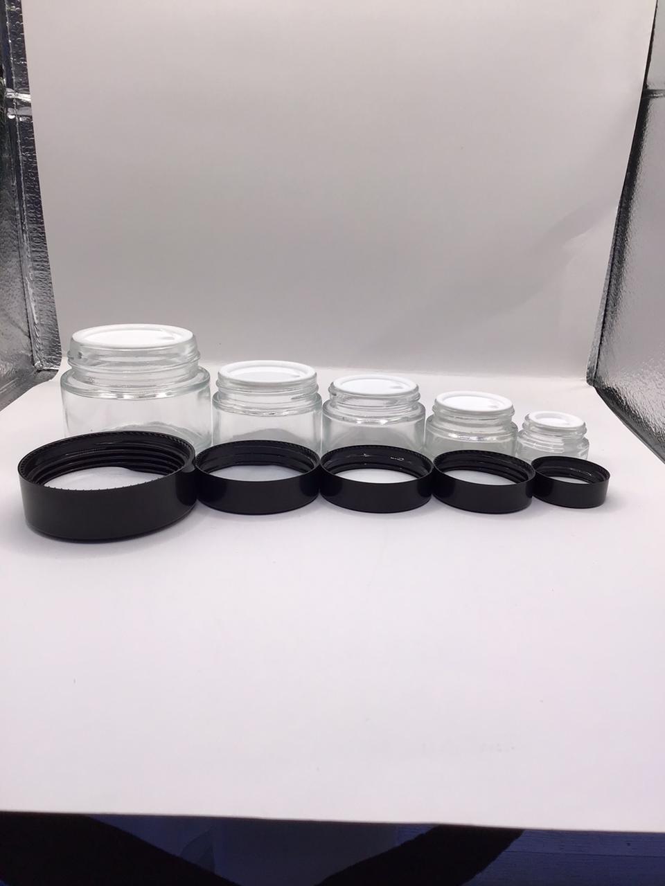Clear Glass Bakhoor Jar with Glossy Black Lid – Multiple Sizes Available