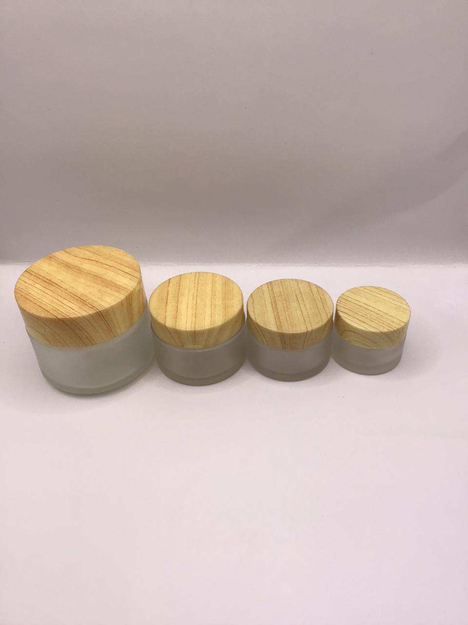 Frosted Glass Bakhoor Jar with Wood-Grain Texture Lid – Multiple Sizes Available