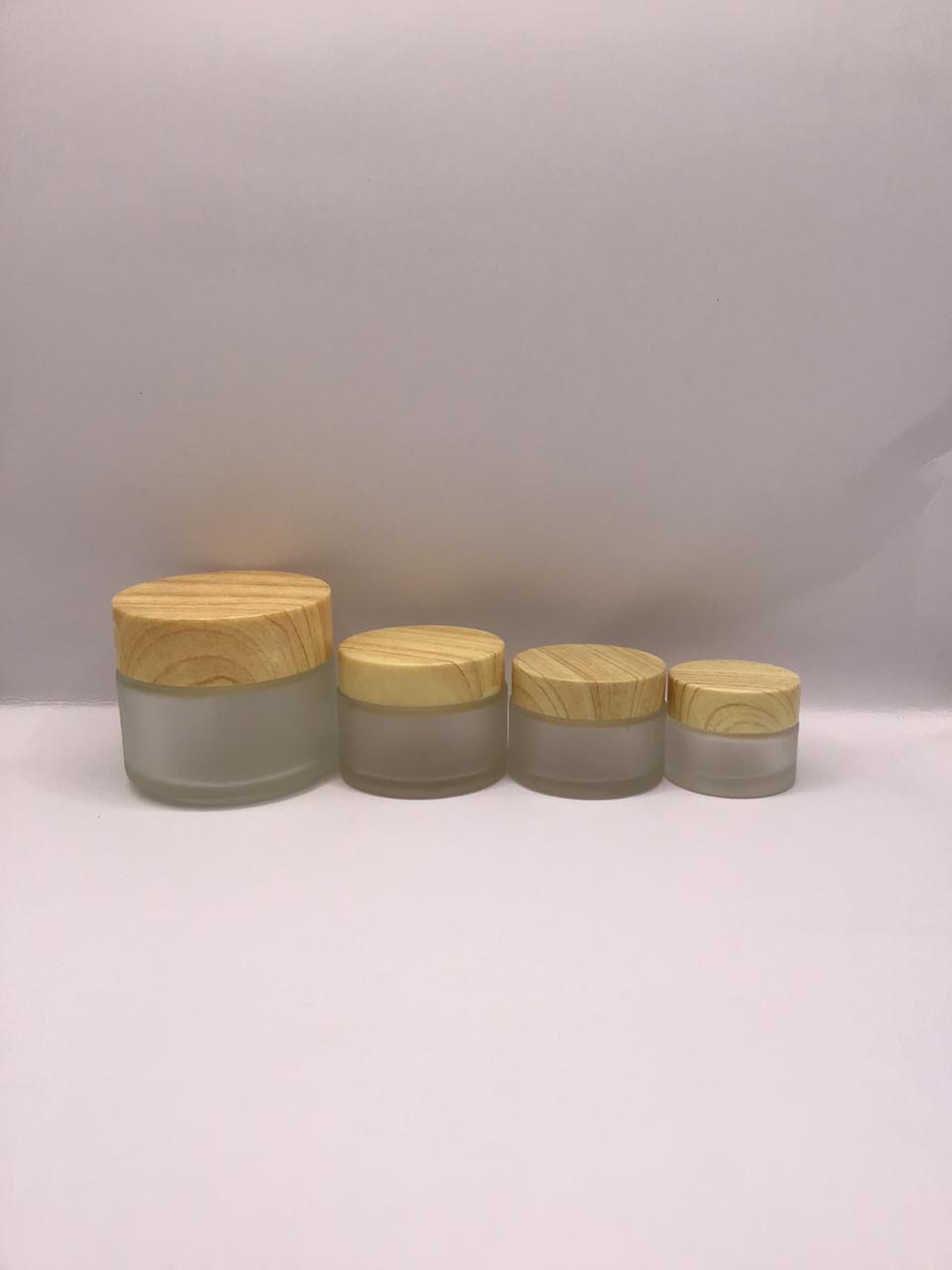 Frosted Glass Bakhoor Jar with Wood-Grain Texture Lid – Multiple Sizes Available