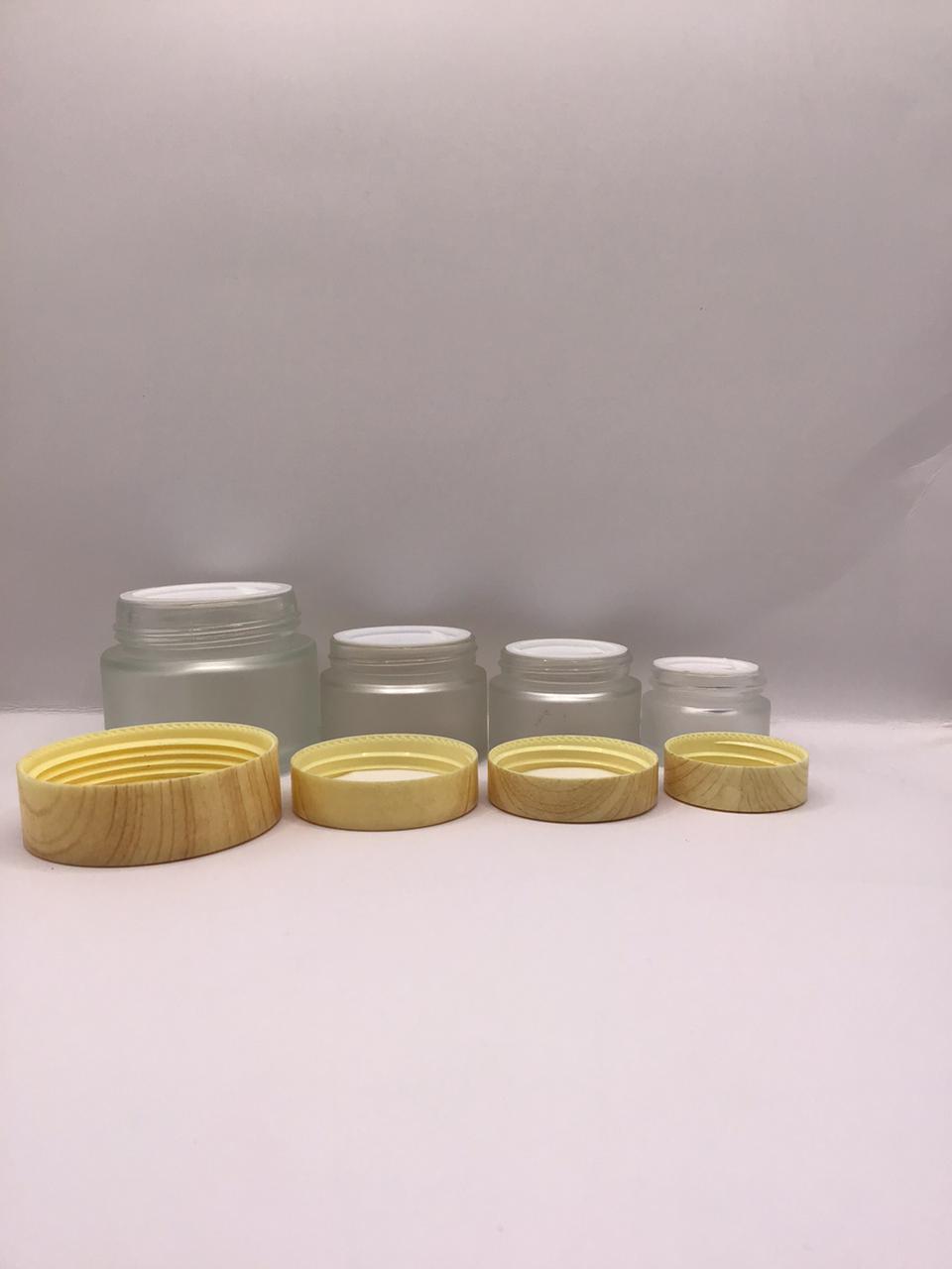Frosted Glass Bakhoor Jar with Wood-Grain Texture Lid – Multiple Sizes Available