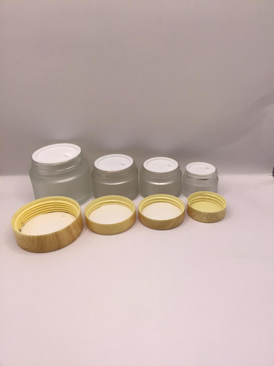 Frosted Glass Bakhoor Jar with Wood-Grain Texture Lid – Multiple Sizes Available