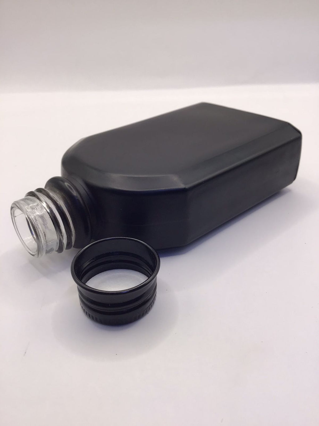 Matte Black Flat Glass Bottle with Glossy Black Cap
