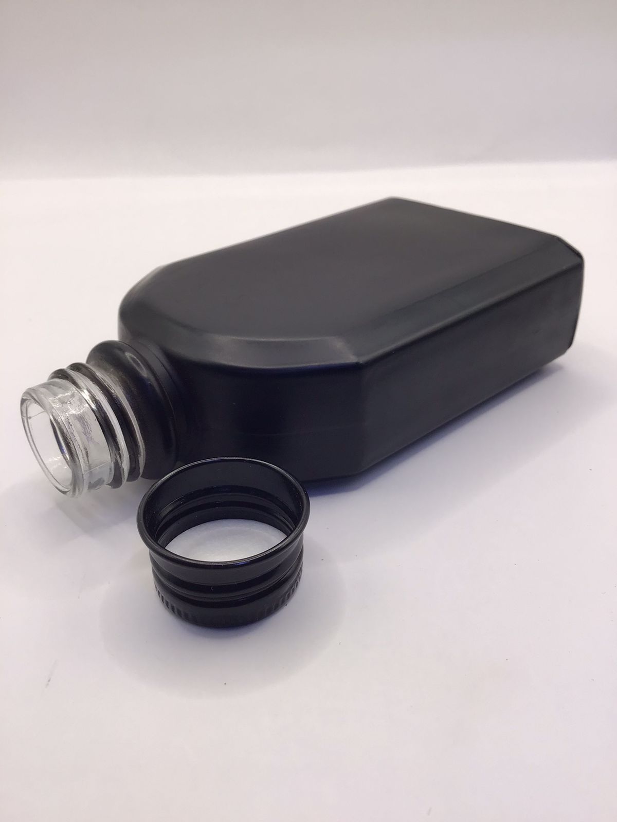 Matte Black Flat Glass Bottle with Glossy Black Cap