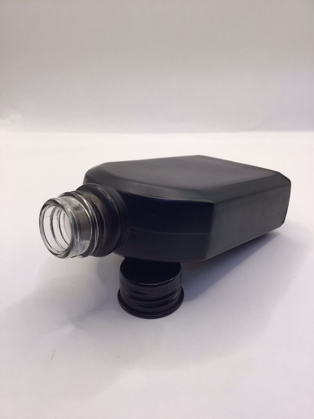 Matte Black Flat Glass Bottle with Glossy Black Cap