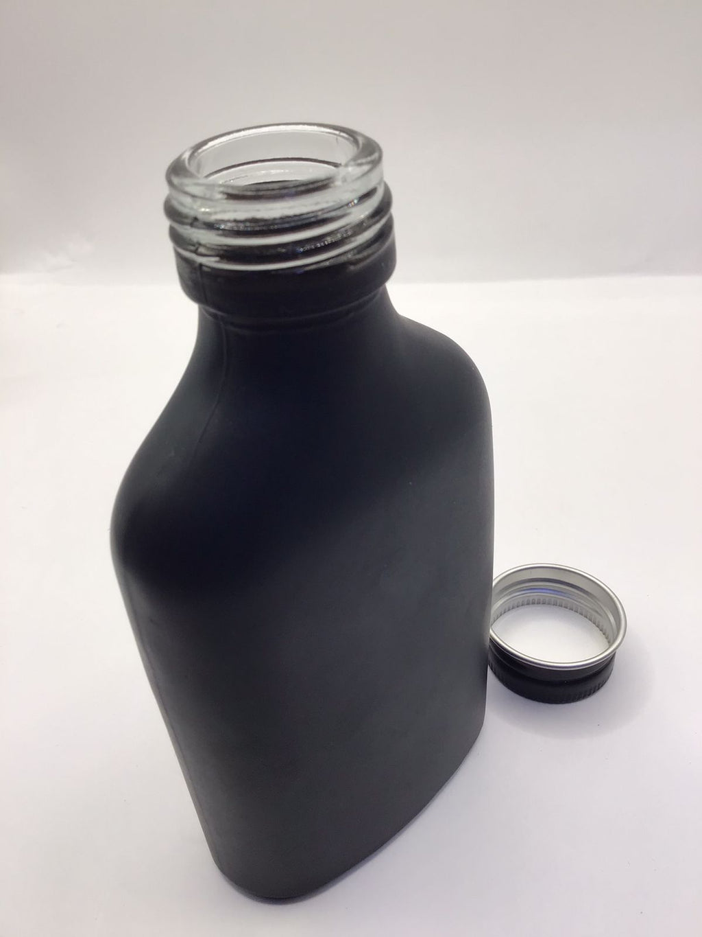 Matte Black Flat Glass Bottle with Glossy Black Cap