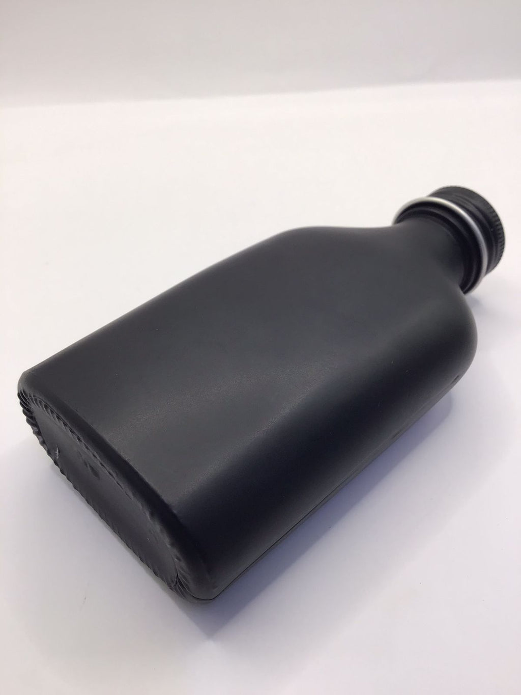 Matte Black Flat Glass Bottle with Glossy Black Cap