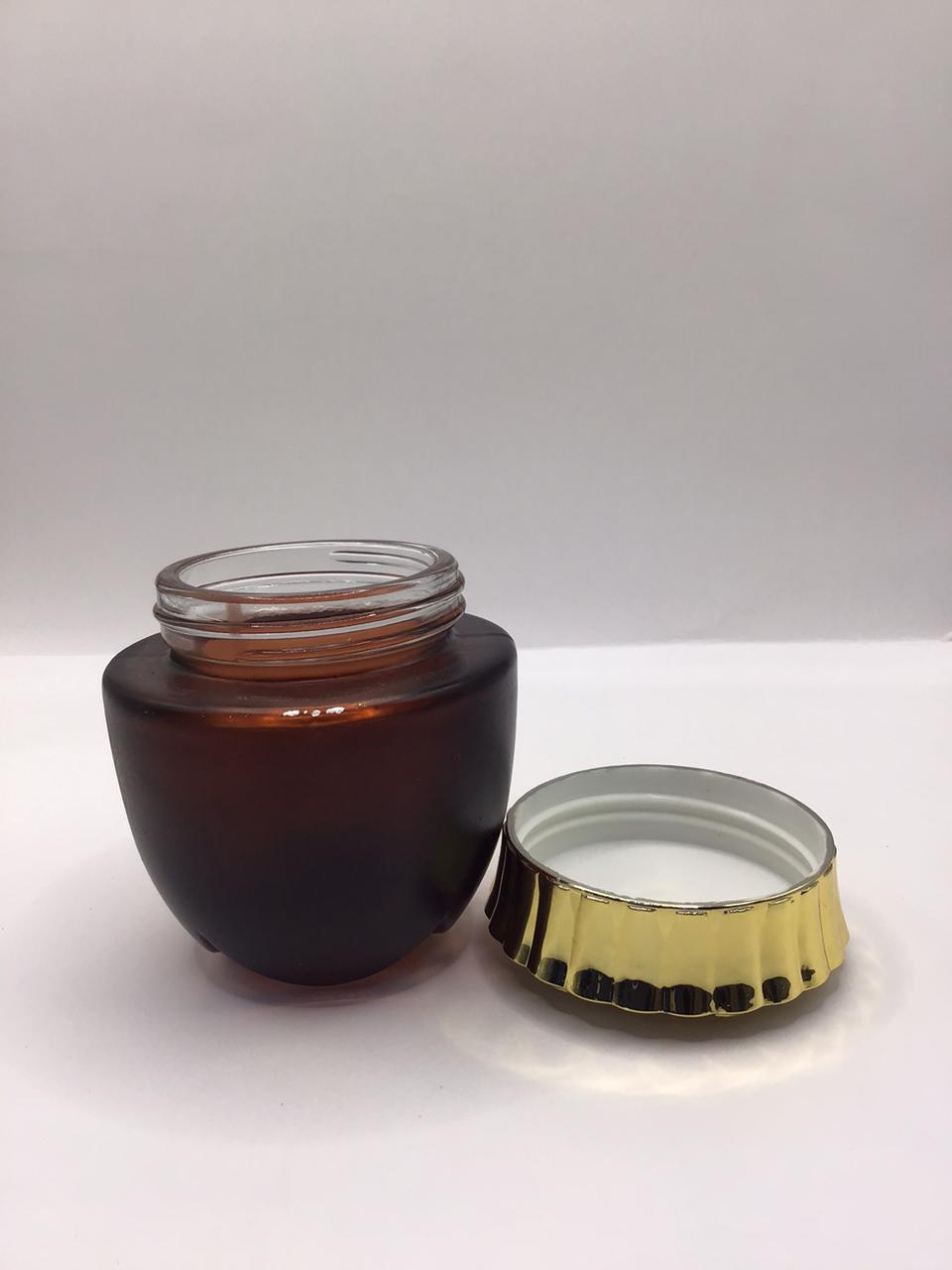 Amber Frosted Glass Bakhoor Jar with Gold Crown Lid