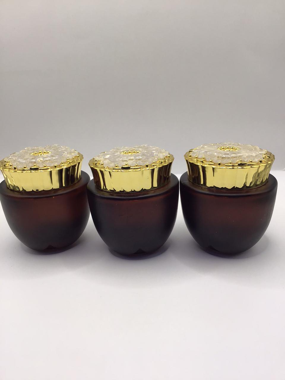 Amber Frosted Glass Bakhoor Jar with Gold Crown Lid