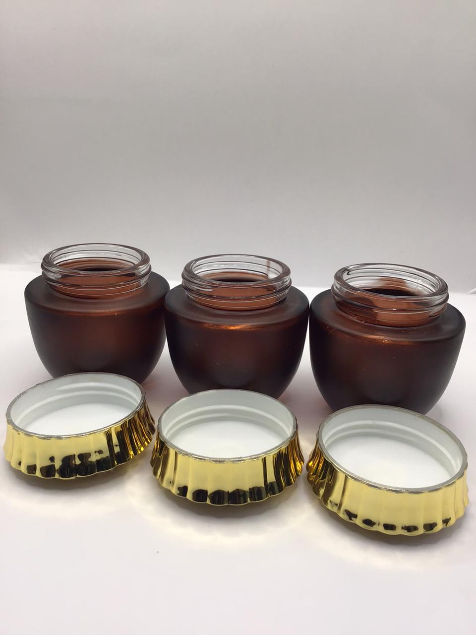 Amber Frosted Glass Bakhoor Jar with Gold Crown Lid