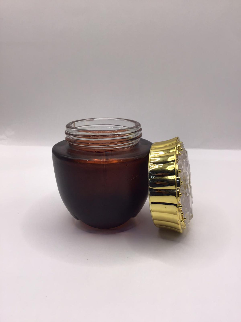 Amber Frosted Glass Bakhoor Jar with Gold Crown Lid
