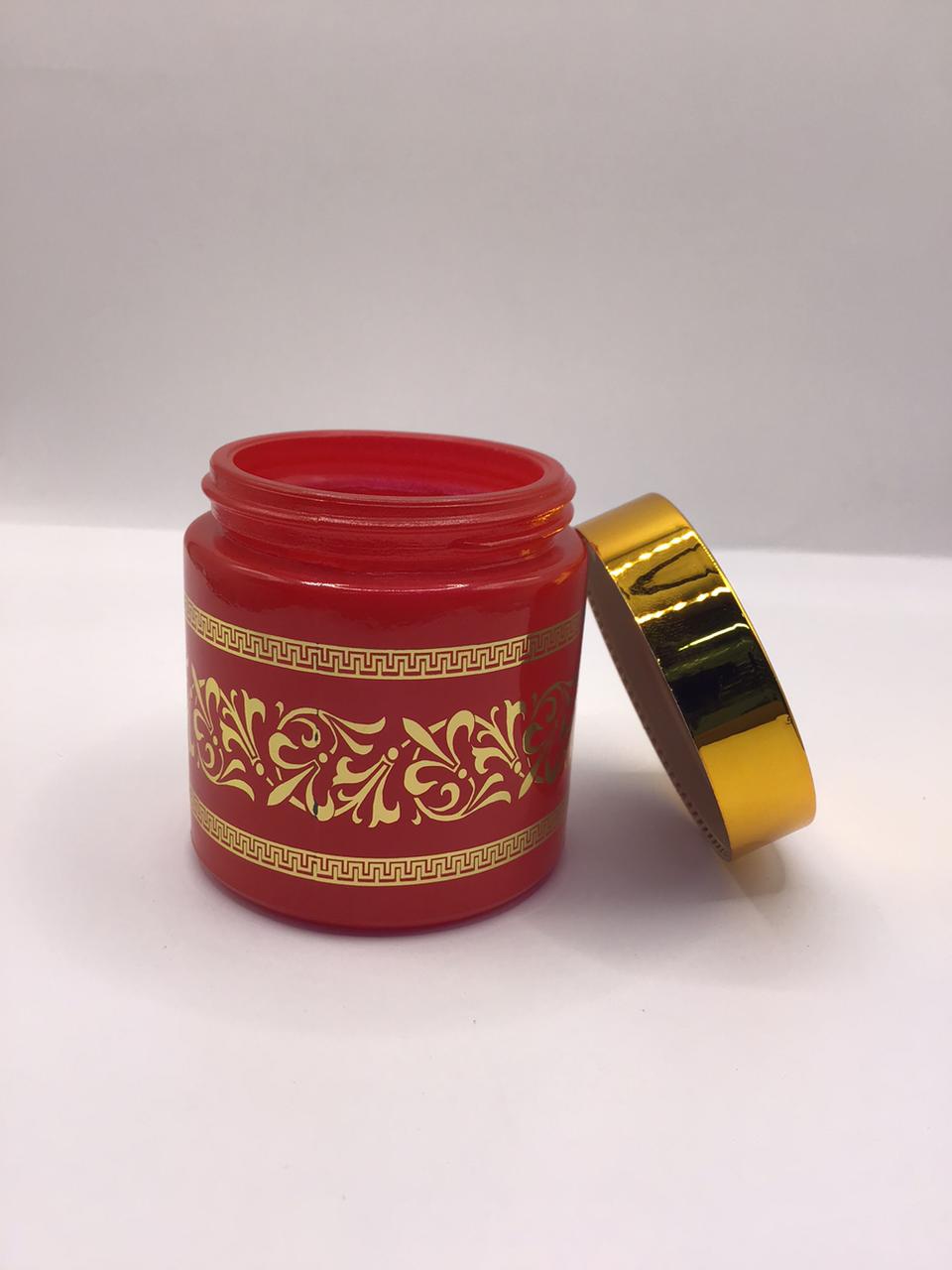 Crimson Red Bakhoor Jar with Gold Arabesque Lid