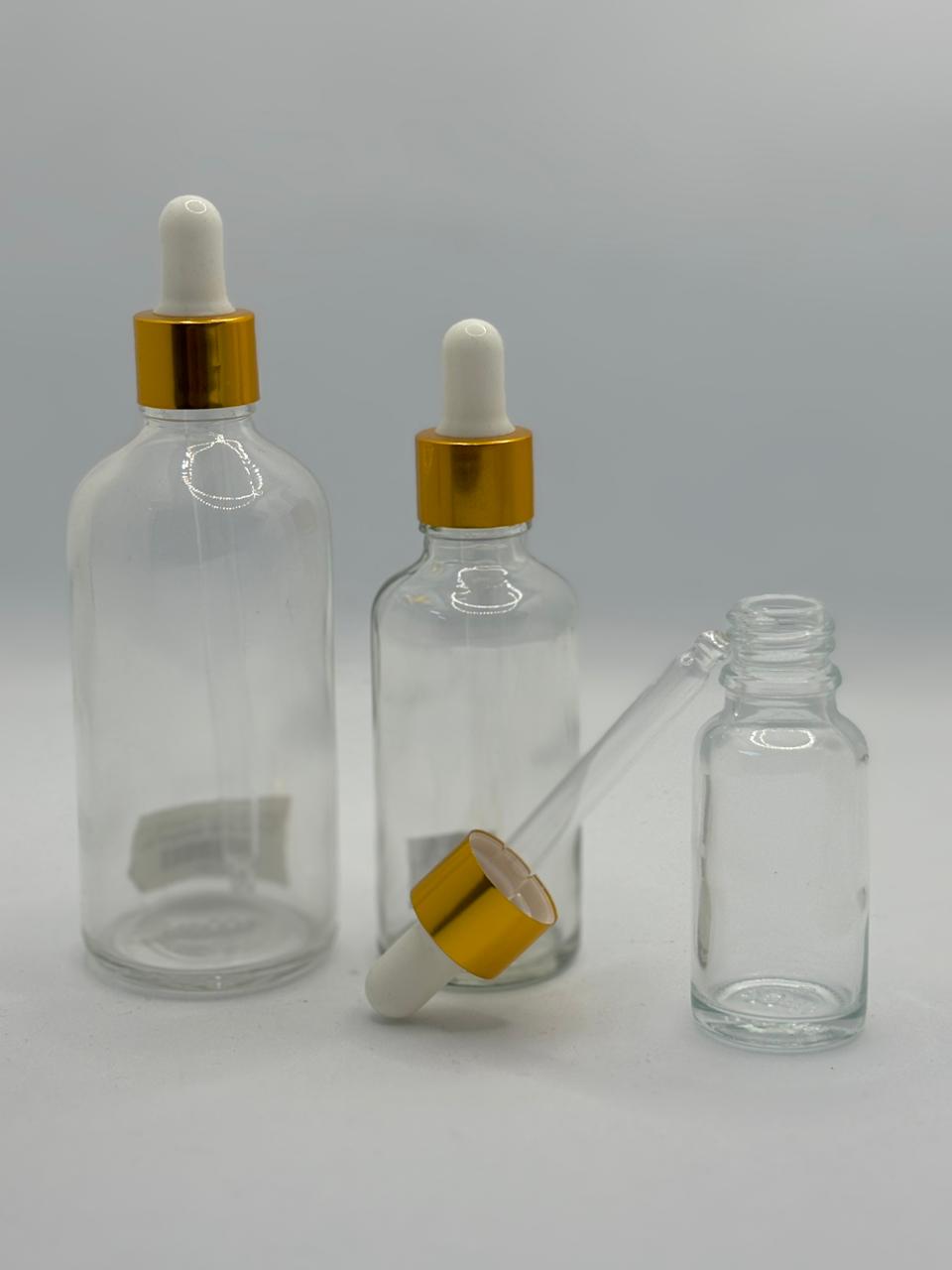 Clear Glass Dropper Bottle with Gold Aluminum Cap