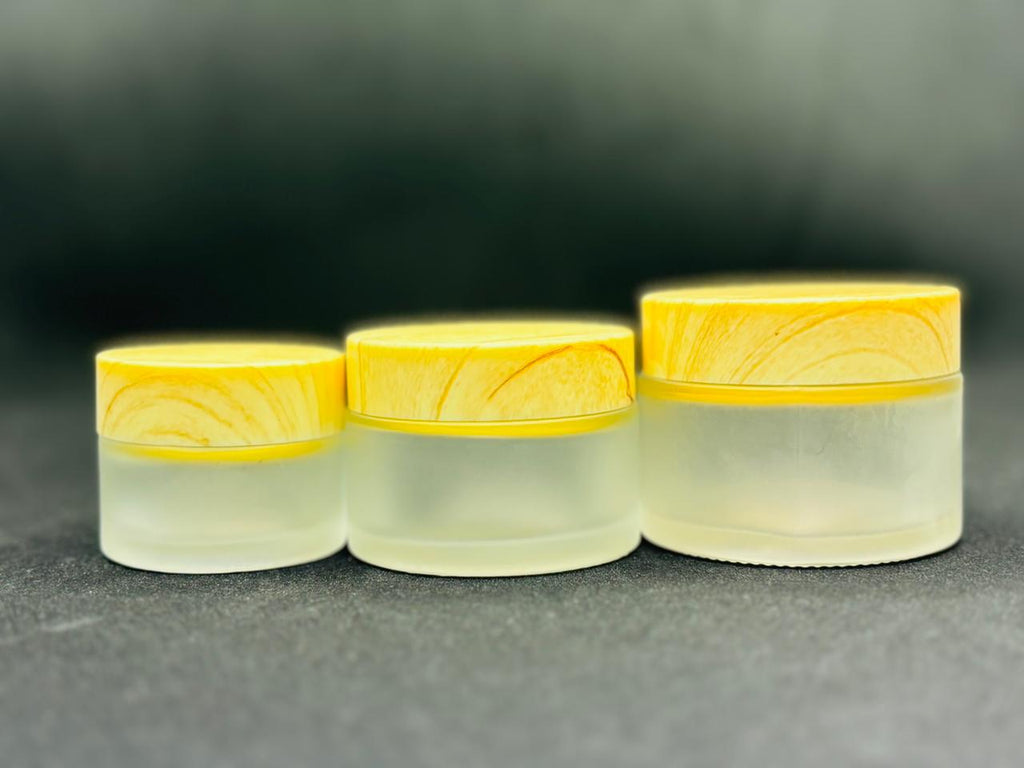 Frosted Glass Bakhoor Jar with Yellow Marbled Lid — Available in 4 Sizes