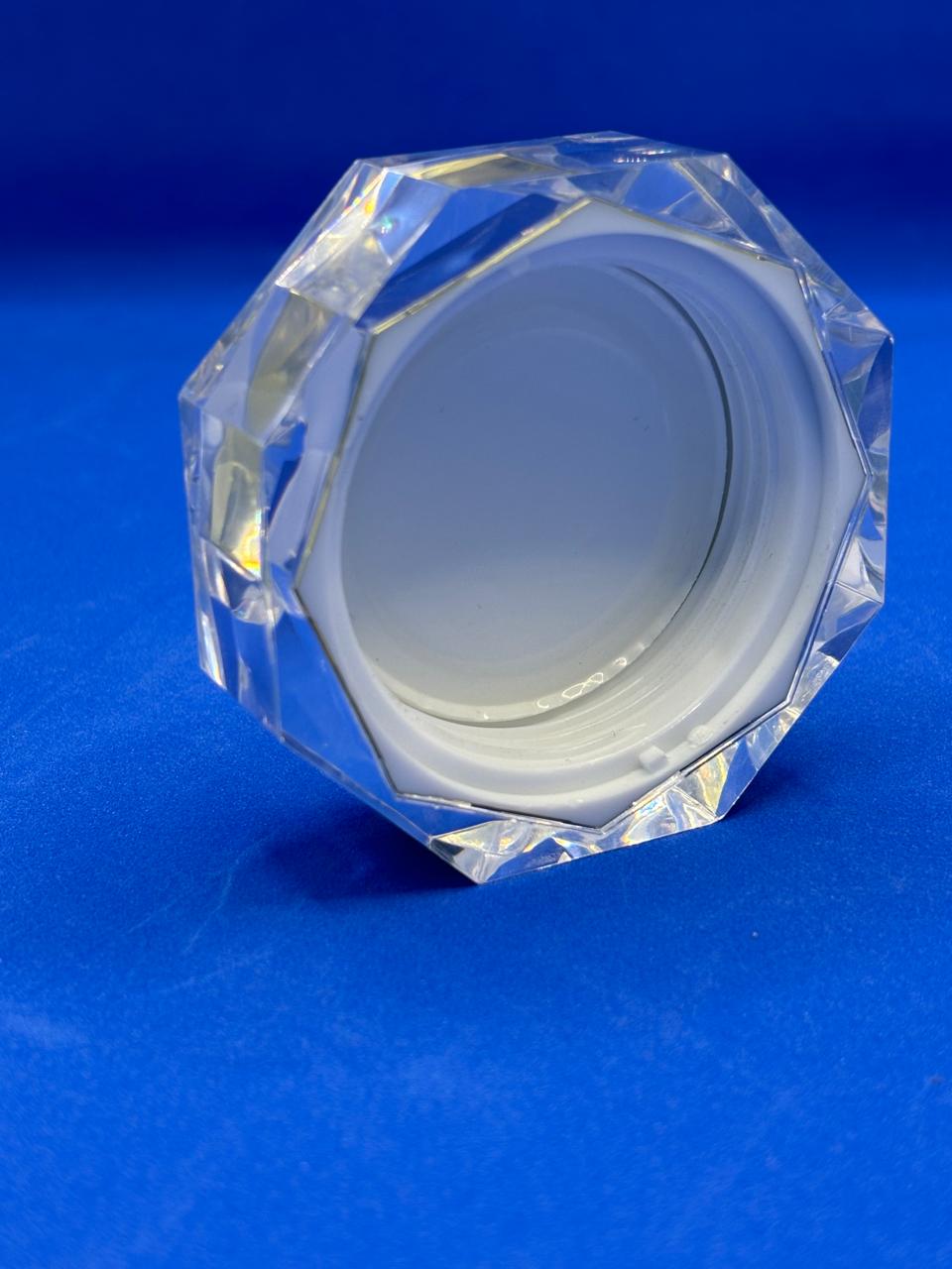 Crystal Diamond-Cut Cosmetic Jar – Luxury Octagonal Clear Acrylic with Gold Lid | Empty Refillable Container