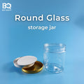 Round Glass Storage Jar with Gold Metal Lid | Clear Refillable Container