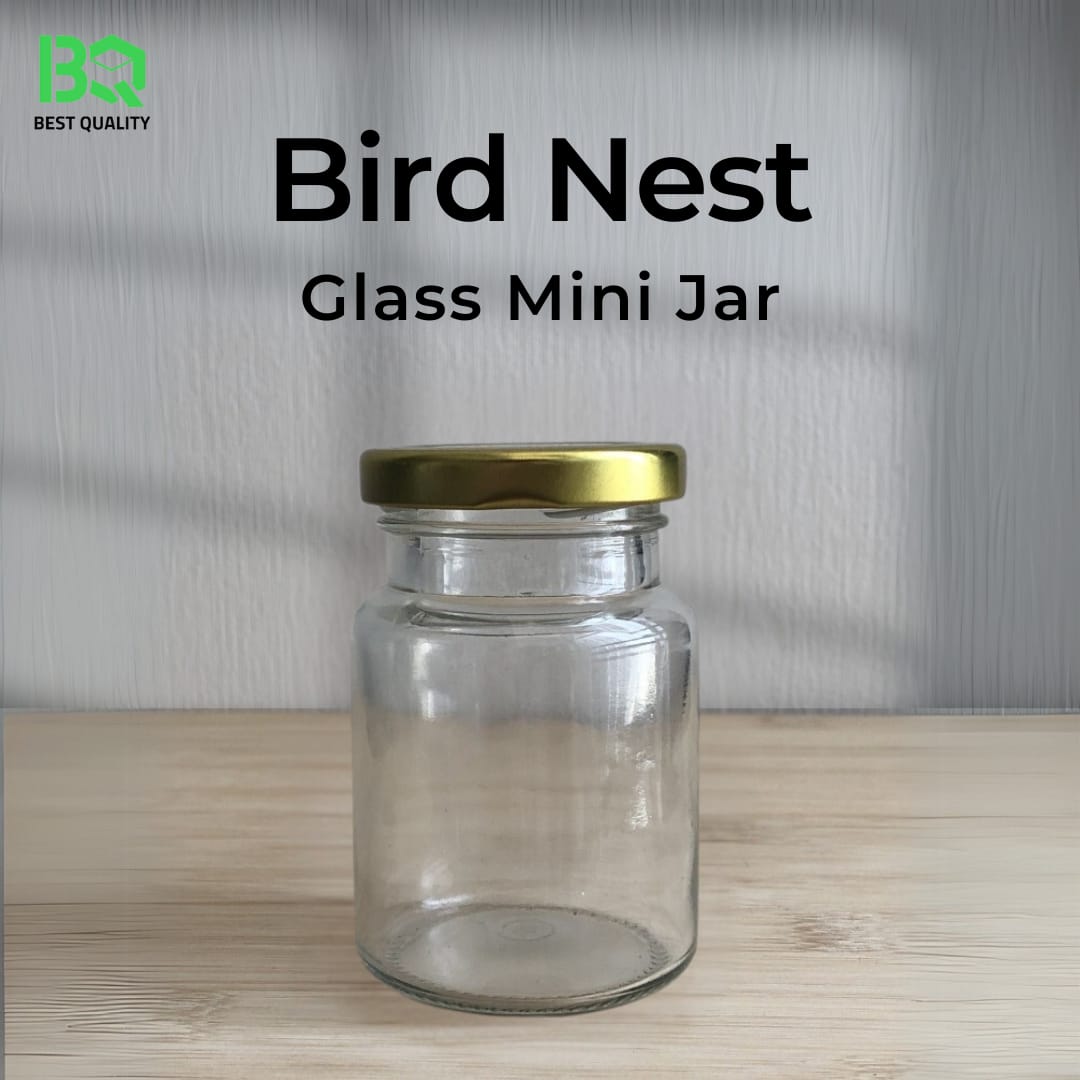 Bird Nest Glass Mini Jar with Gold Lid | Small Clear Storage Container