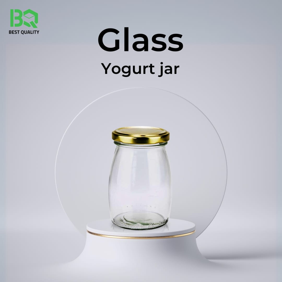 Glass Yogurt Jar with Gold Lid | Tulip Shape Clear Storage Container