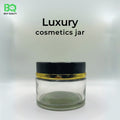 Luxury Clear Glass Cosmetic Jar with Black & Gold Lid | Premium Skincare Packaging