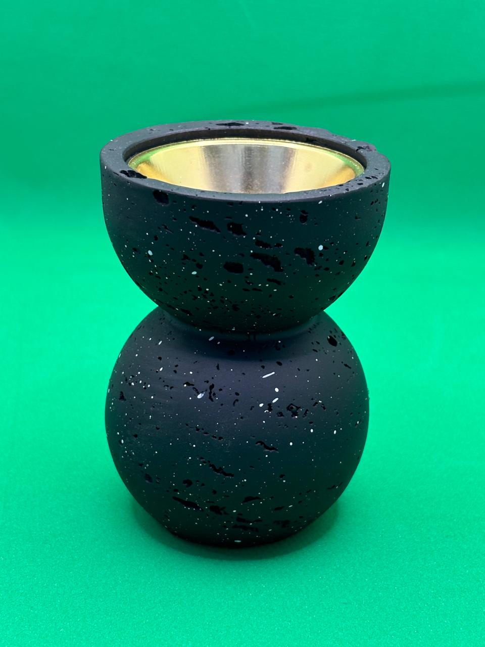 Black Galaxy Bakhoor Burner – Matte Stone Mabkhara with Gold Brass Bowl | Arabic Incense Burner
