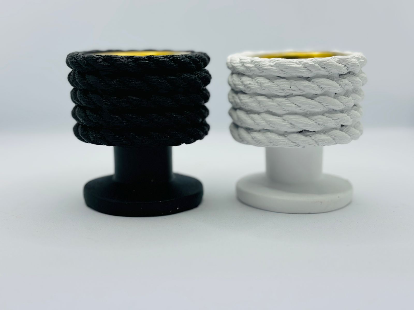 Rope Texture Bakhoor Burner – Black & White Mabkhara with Gold Brass Bowl | Nautical Aesthetic