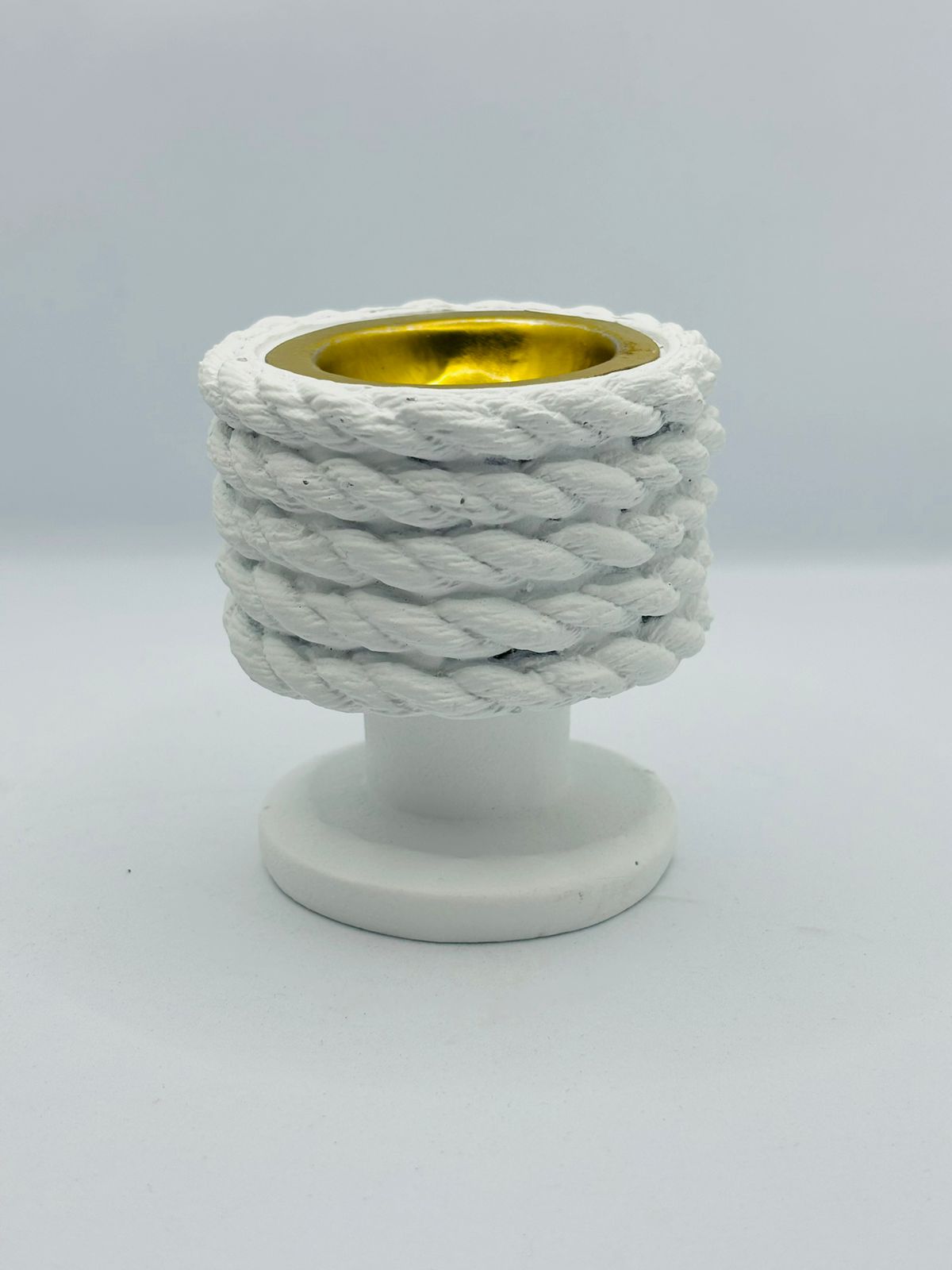 Rope Texture Bakhoor Burner – Black & White Mabkhara with Gold Brass Bowl | Nautical Aesthetic