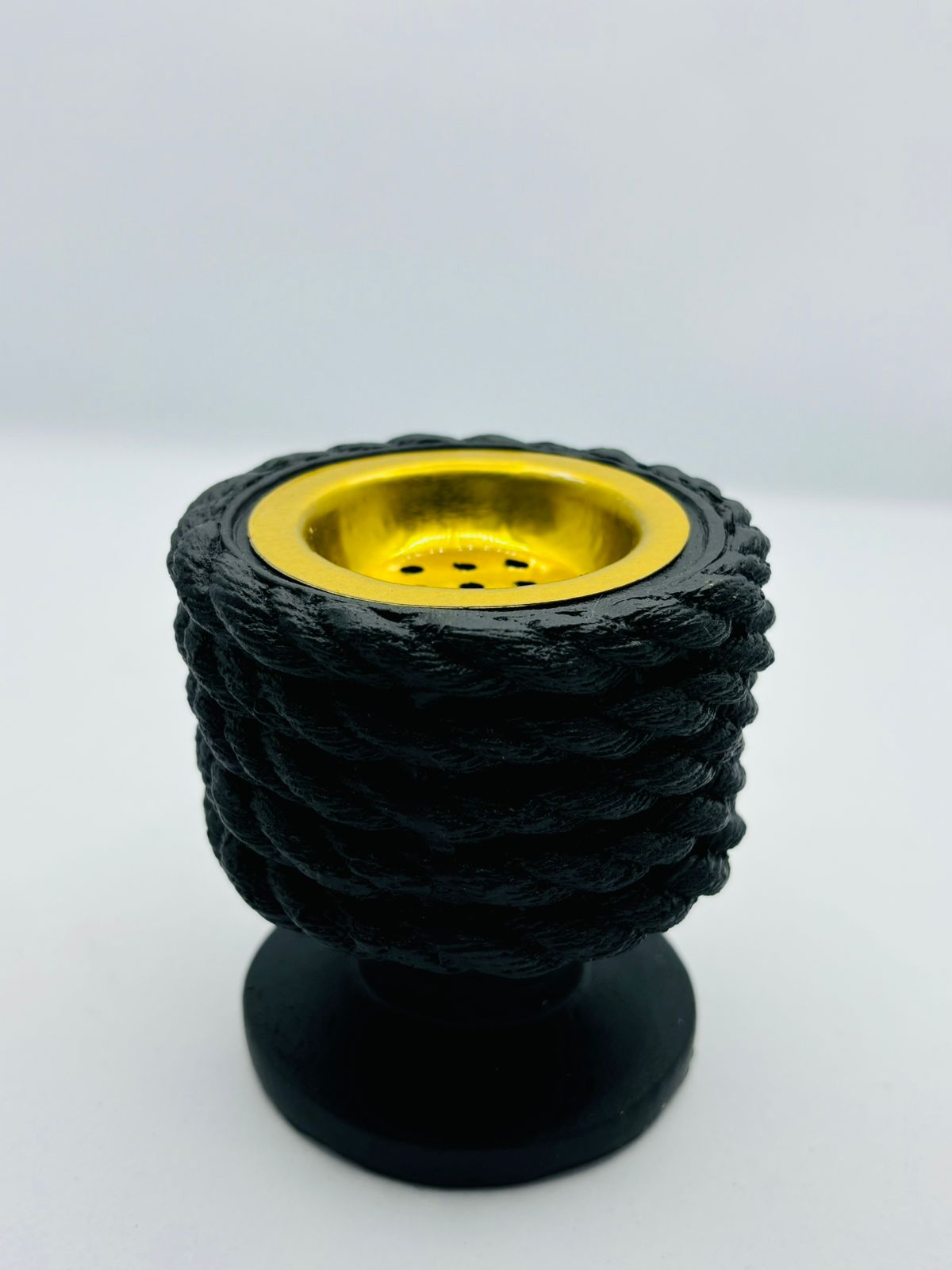 Rope Texture Bakhoor Burner – Black & White Mabkhara with Gold Brass Bowl | Nautical Aesthetic