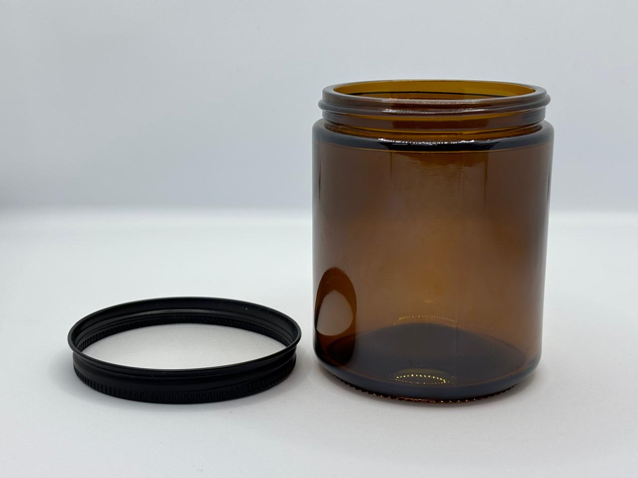 Amber Glass Jar with Black Metal Lid