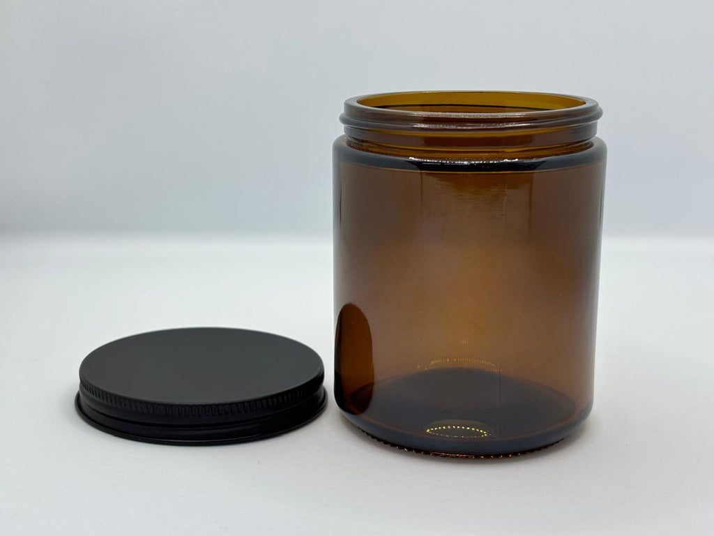 Amber Glass Jar with Black Metal Lid