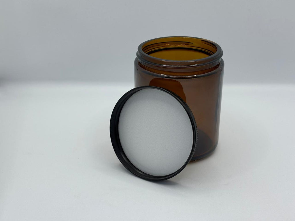 Amber Glass Jar with Black Metal Lid