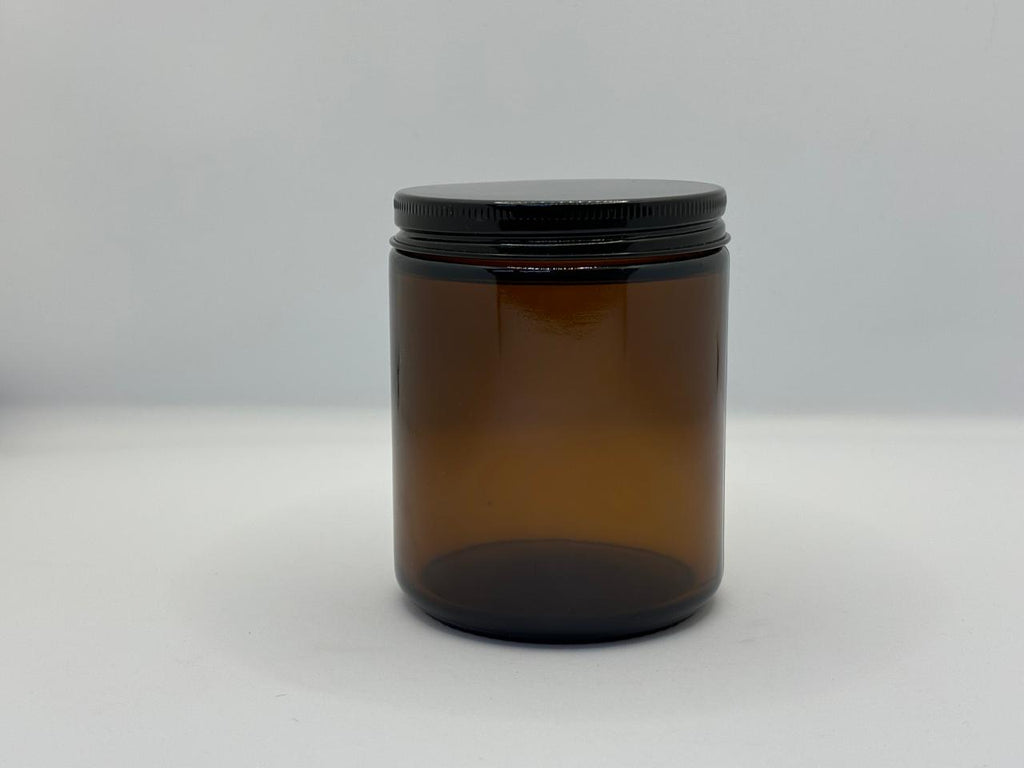 Amber Glass Jar with Black Metal Lid