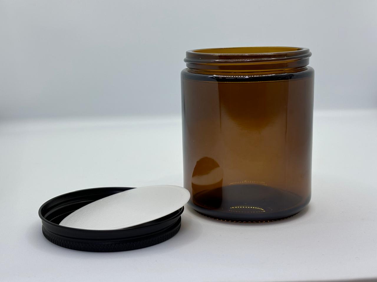 Amber Glass Jar with Black Metal Lid