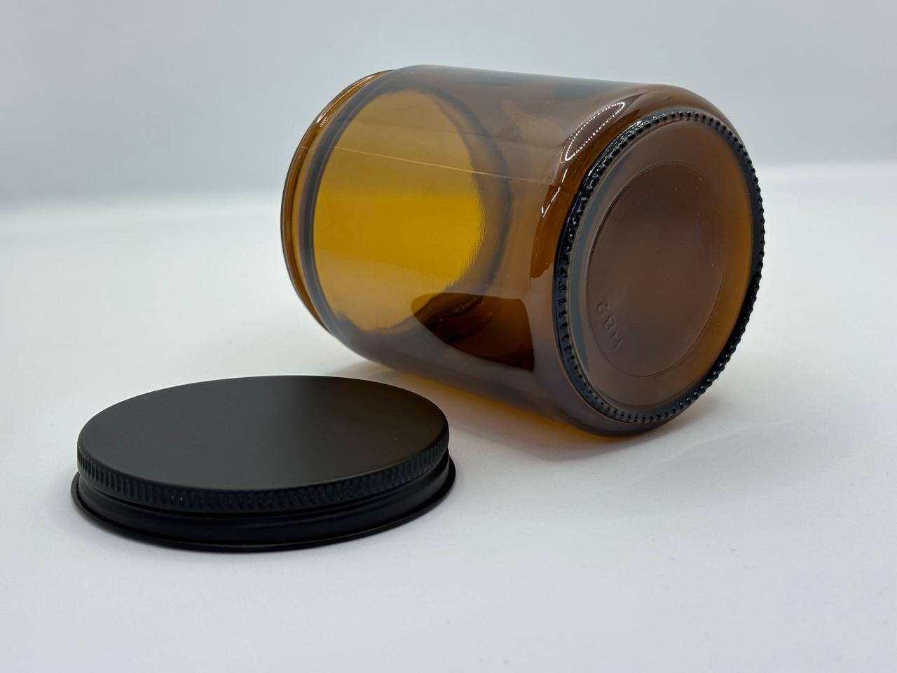 Amber Glass Jar with Black Metal Lid