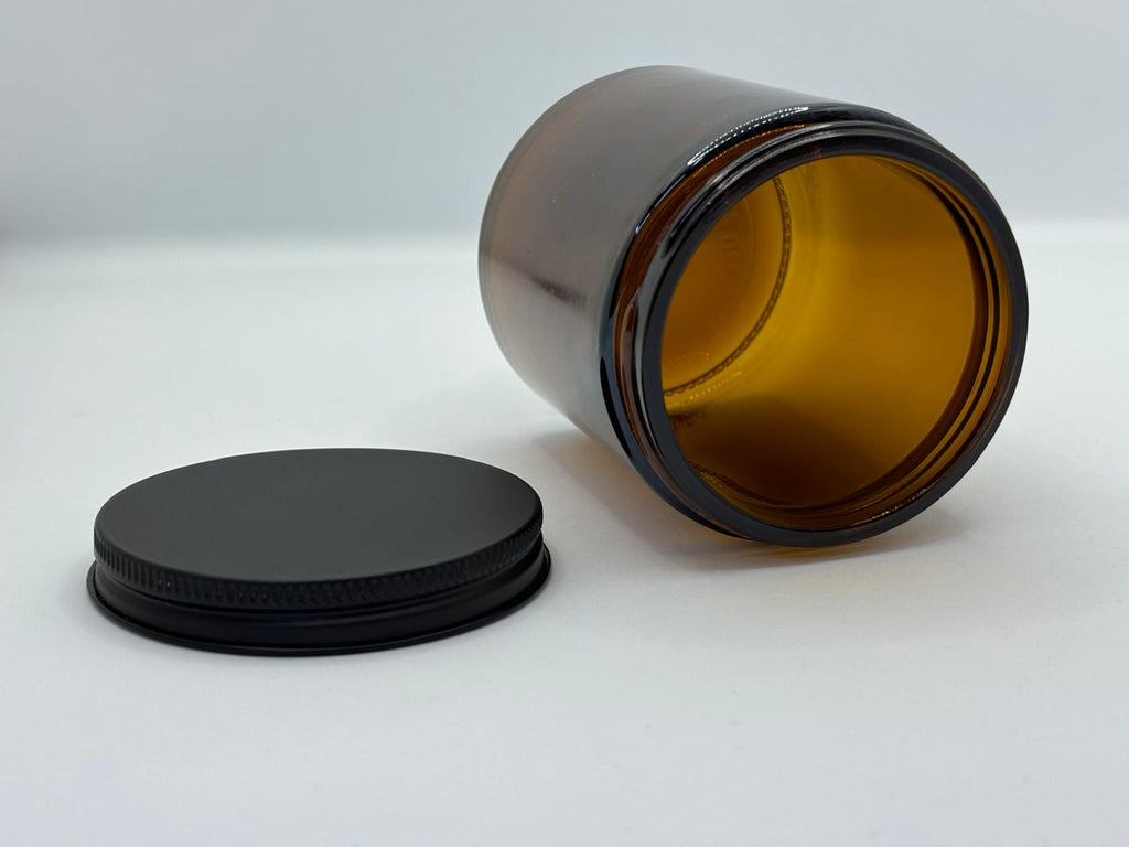 Amber Glass Jar with Black Metal Lid