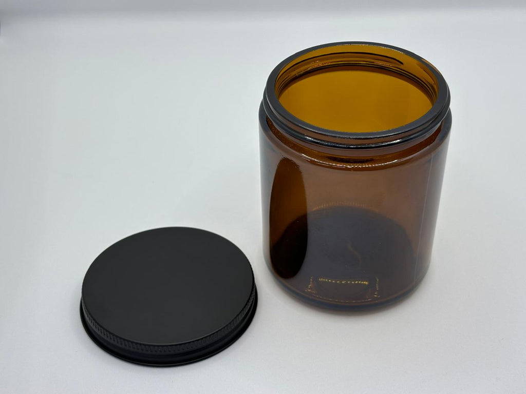 Amber Glass Jar with Black Metal Lid