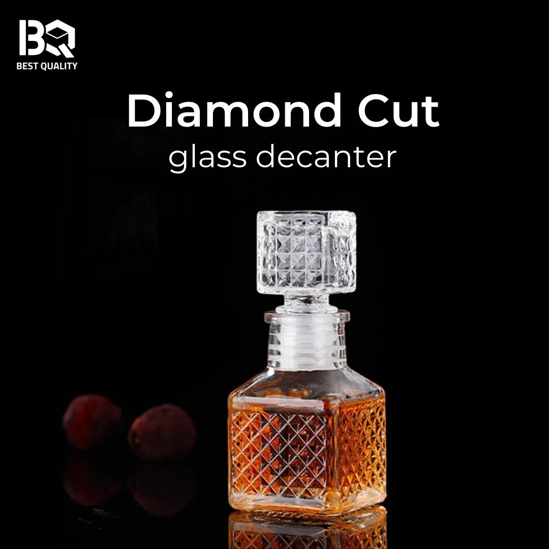 Diamond Cut Glass Decanter with Square Stopper