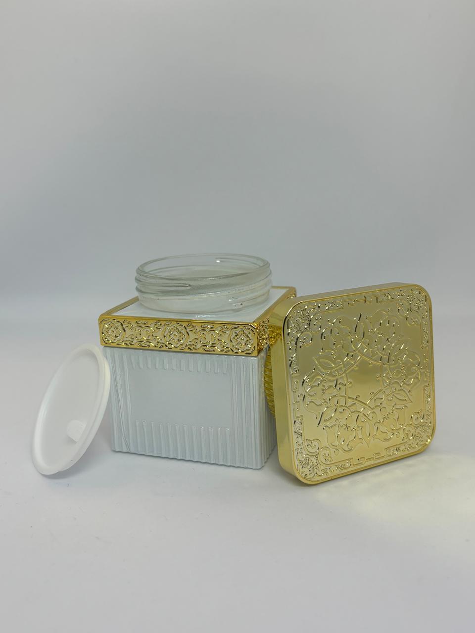 Pearl Bakhoor Jar – White & Gold Embossed Luxury Incense Container
