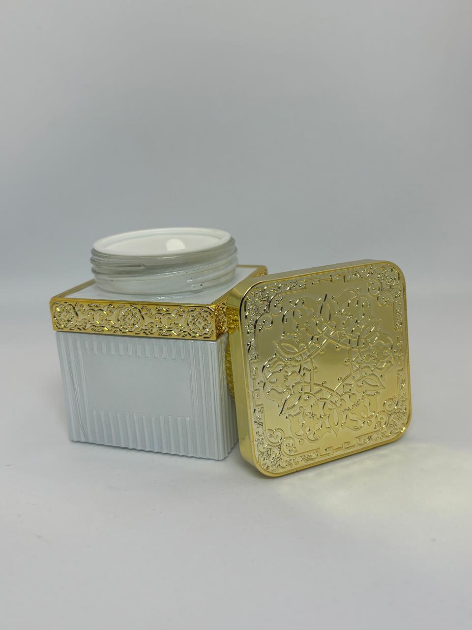 Pearl Bakhoor Jar – White & Gold Embossed Luxury Incense Container