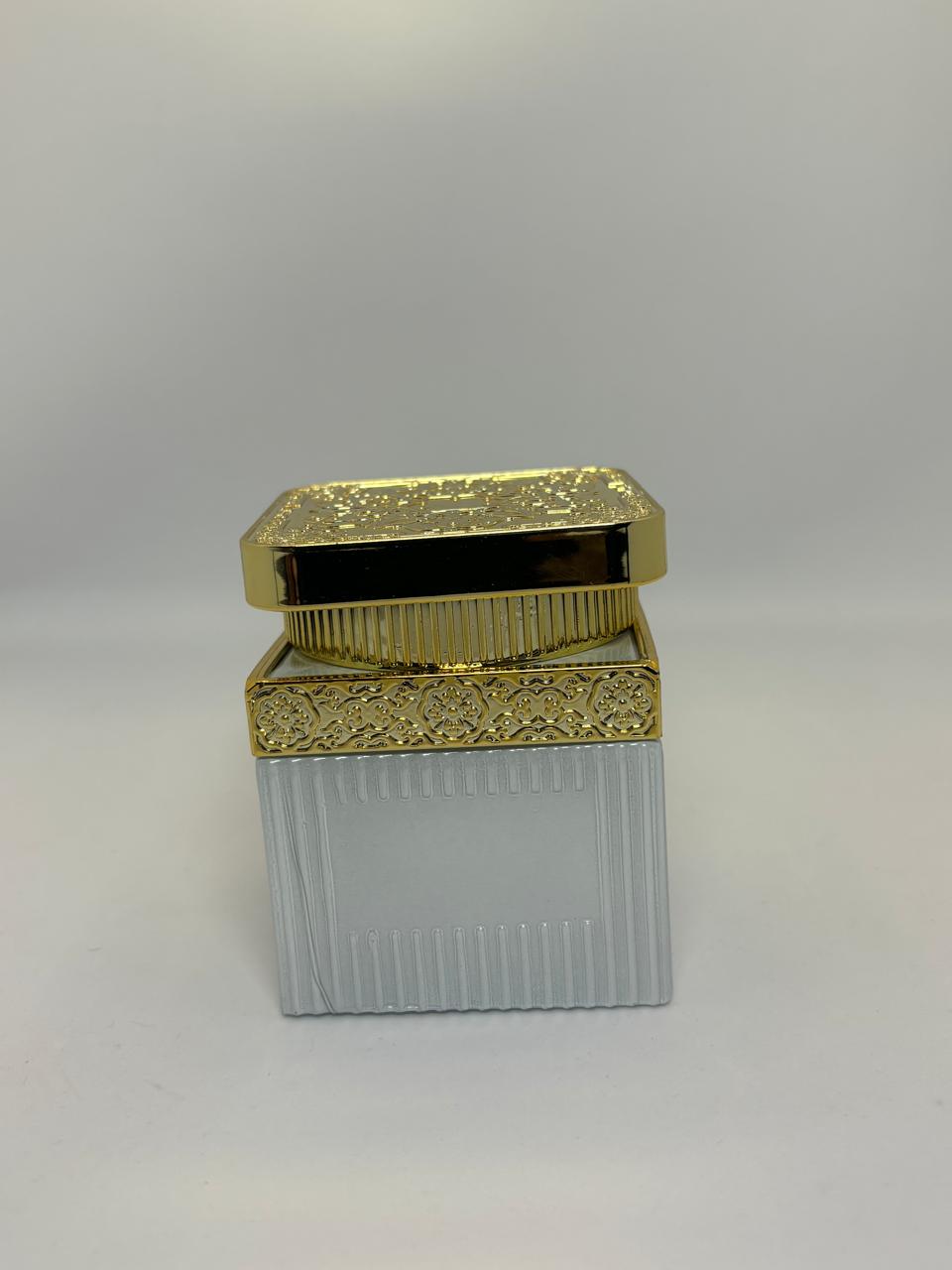 Silver & Gold Bakhoor Jar – Ribbed Luxury Incense Container