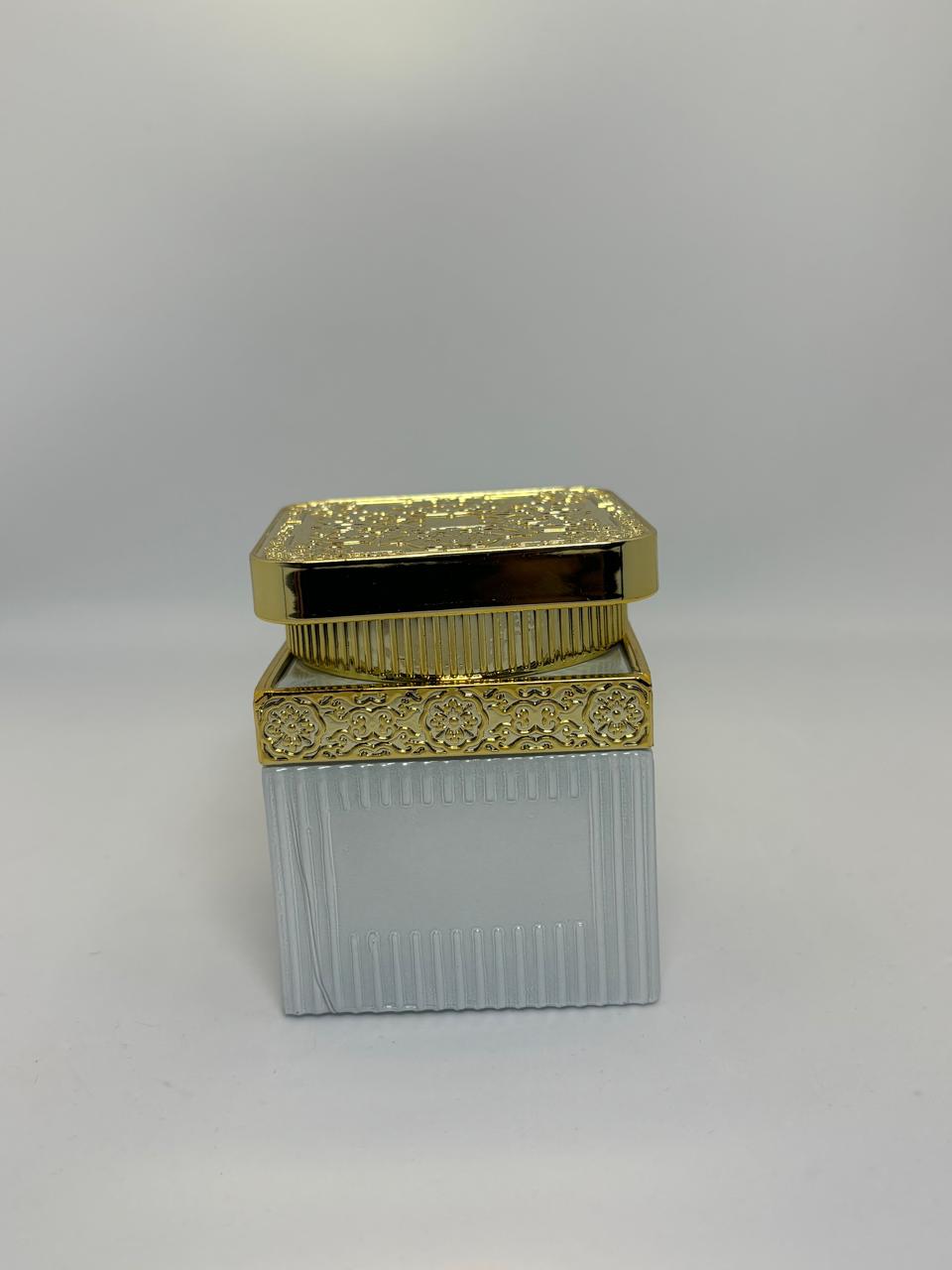 Silver & Gold Bakhoor Jar – Ribbed Luxury Incense Container