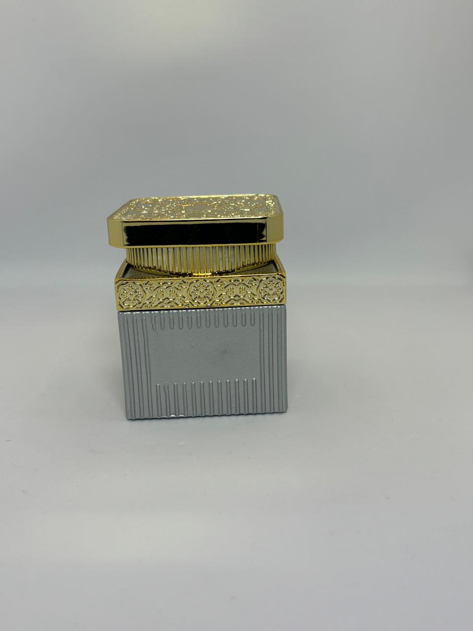 Silver & Gold Bakhoor Jar – Ribbed Luxury Incense Container