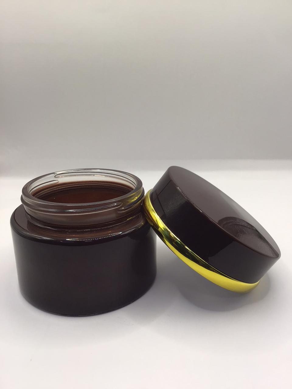Glossy Brown Bakhoor Jar with Gold Band