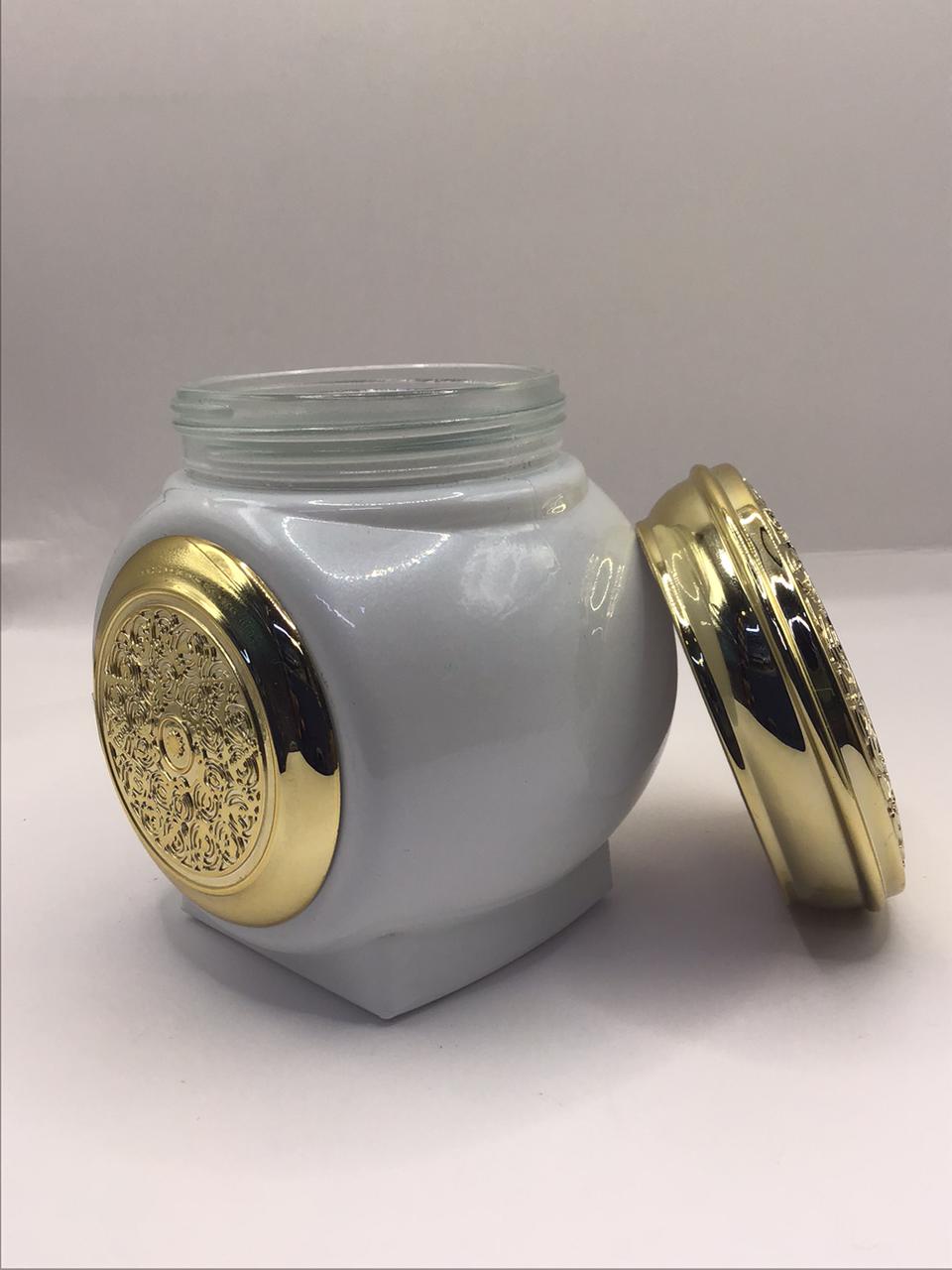 Grey Ceramic Bakhoor Jar with Gold Arabesque Lid & Medallion