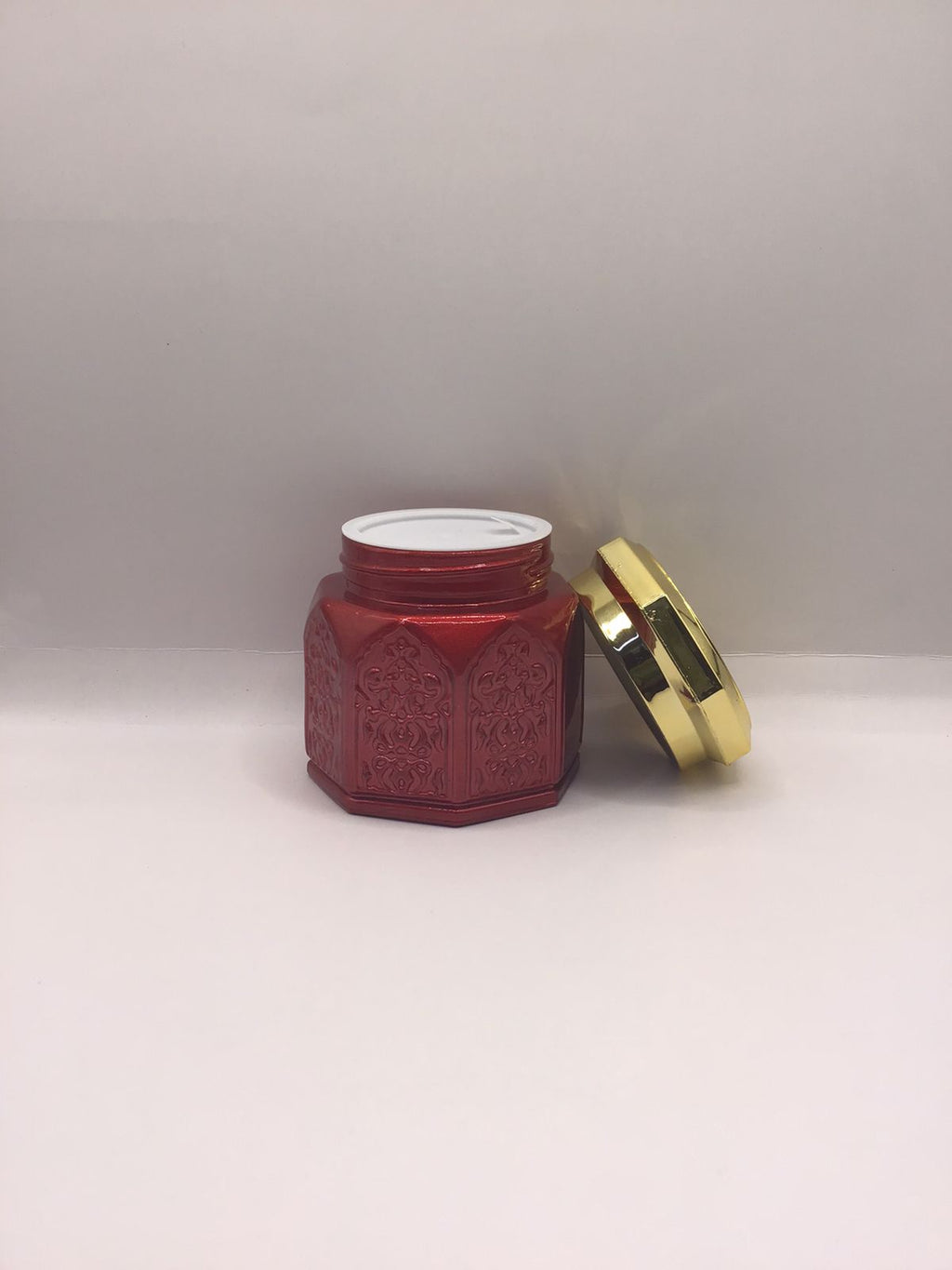 Luxury Hexagonal Bakhoor Jar – Red & Gold