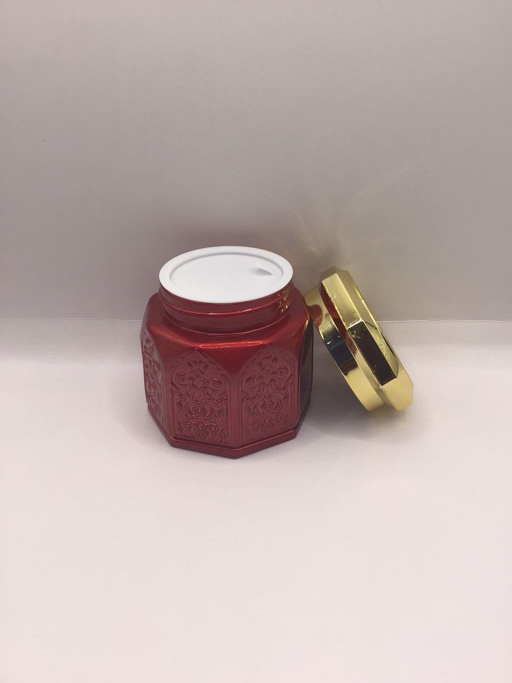 Luxury Hexagonal Bakhoor Jar – Red & Gold